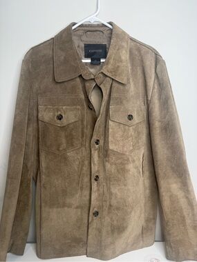Express Men’s Genuine Suede Leather Jacket Coat Tan Brown Button Front Size L